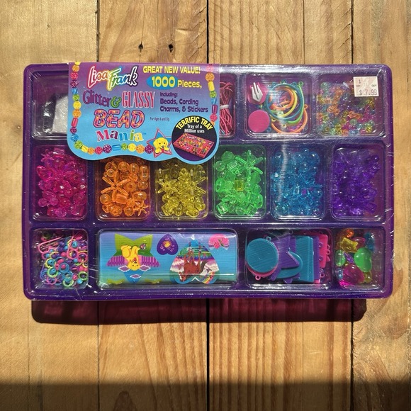 Lisa Frank Other - VTG LISA FRANK GLITTER & GLASSY BEAD MANIA BEADS SET MINT SEALED PURPLE TRAY